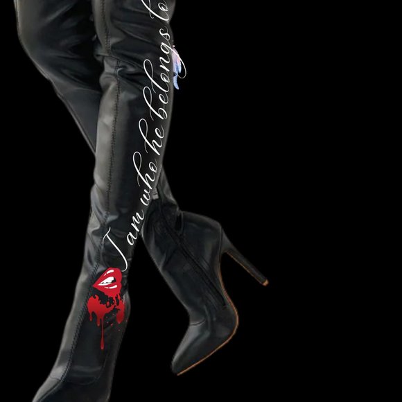 Sexy Black thigh high boots " I am who he belongs to". - Picture 1 of 1
